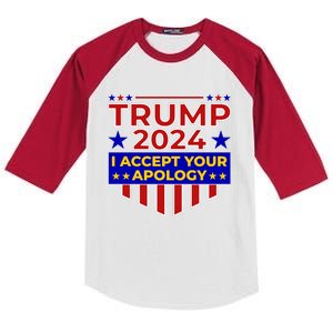 Trump 2024 I Accept Your Apology Kids Colorblock Raglan Jersey