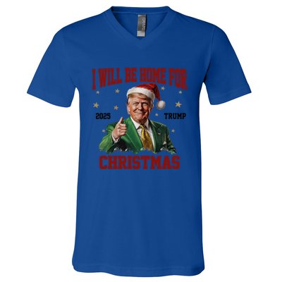 Trump 2024 I Will Be Home For Christmas Funny Santa Trump Cute Gift V-Neck T-Shirt