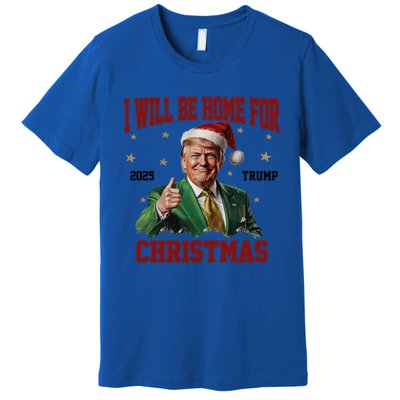 Trump 2024 I Will Be Home For Christmas Funny Santa Trump Cute Gift Premium T-Shirt