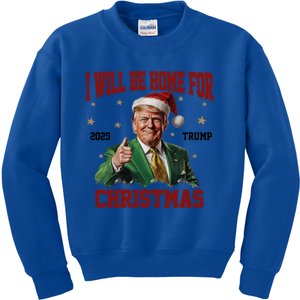 Trump 2024 I Will Be Home For Christmas Funny Santa Trump Cute Gift Kids Sweatshirt