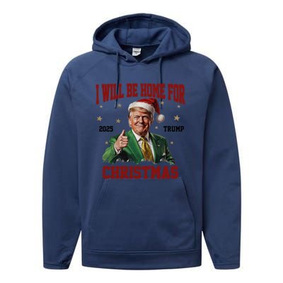 Trump 2024 I Will Be Home For Christmas Funny Santa Trump Cute Gift Performance Fleece Hoodie