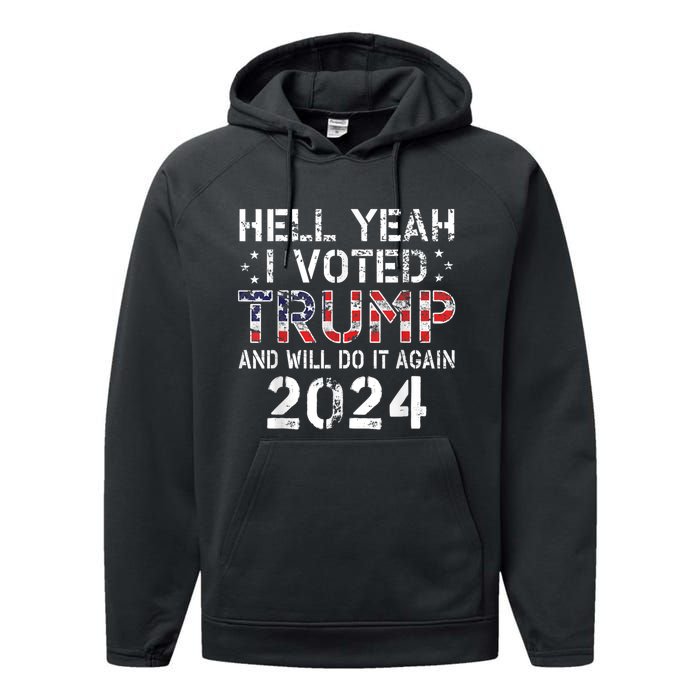 Trump 2024 I Voted Trump Flag Tee Maga Usa Flag Trump 2024 Performance Fleece Hoodie