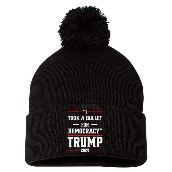 Trump 2024 I Took A Bullet For Democracy Pom Pom 12in Knit Beanie