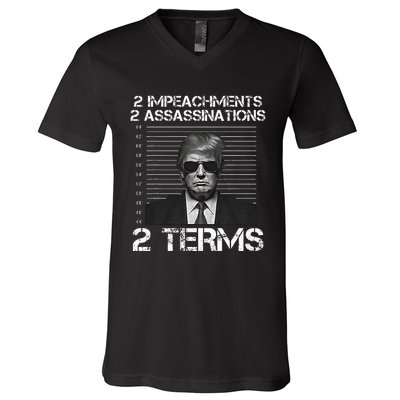 Trump 2 Impeachments 2 Assassinations 2 Terms V-Neck T-Shirt