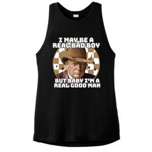 Trump 2024 I May Be A Real Bad Boy But Baby I’M A Real Good Man Ladies PosiCharge Tri-Blend Wicking Tank