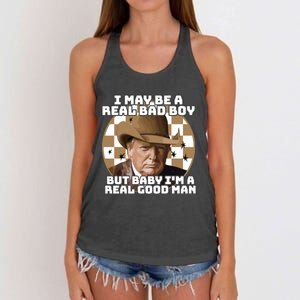 Trump 2024 I May Be A Real Bad Boy But Baby I’M A Real Good Man Women's Knotted Racerback Tank