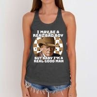 Trump 2024 I May Be A Real Bad Boy But Baby I’M A Real Good Man Women's Knotted Racerback Tank