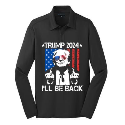 Trump 2024 Ill Be Back American Flag 4th Of July Silk Touch Performance Long Sleeve Polo