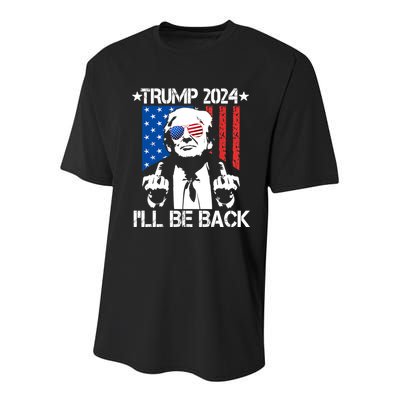 Trump 2024 Ill Be Back American Flag 4th Of July Youth Performance Sprint T-Shirt