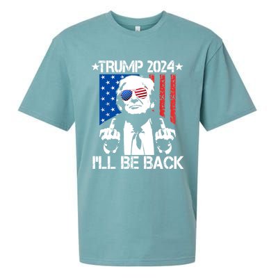 Trump 2024 Ill Be Back American Flag 4th Of July Sueded Cloud Jersey T-Shirt