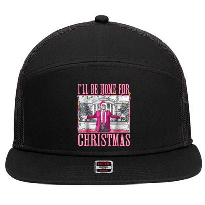 Trump 2024 ILl Be Home For Christmas Santa Trump 2024 7 Panel Mesh Trucker Snapback Hat