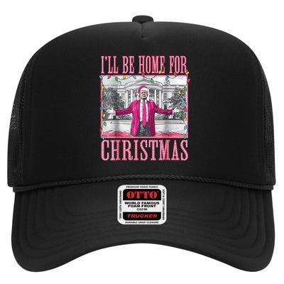 Trump 2024 ILl Be Home For Christmas Santa Trump 2024 High Crown Mesh Back Trucker Hat