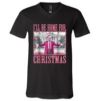 Trump 2024 ILl Be Home For Christmas Santa Trump 2024 V-Neck T-Shirt