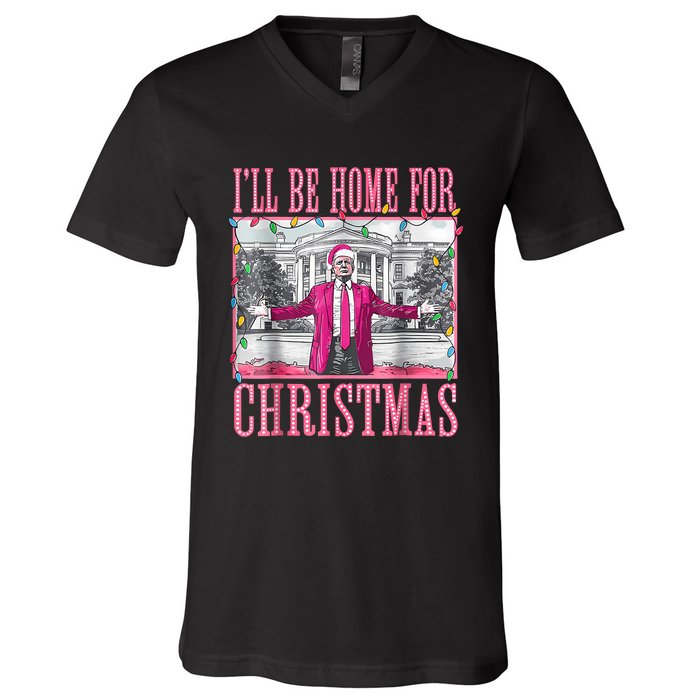 Trump 2024 ILl Be Home For Christmas Santa Trump 2024 V-Neck T-Shirt