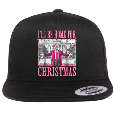 Trump 2024 ILl Be Home For Christmas Santa Trump 2024 Flat Bill Trucker Hat