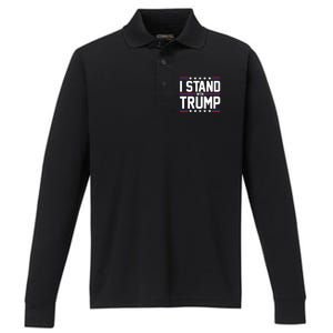 Trump 2024 I Stand With Trump American Flag Usa Trump Supporter Performance Long Sleeve Polo