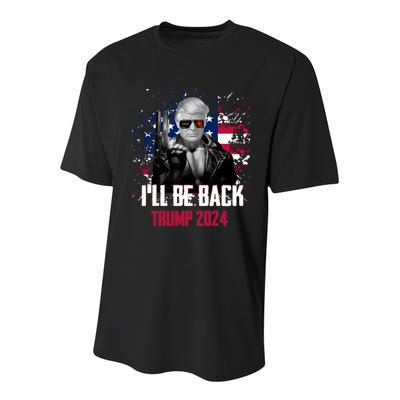 Trump 2024 Ill Be Back American Flag 4th Of July Youth Performance Sprint T-Shirt