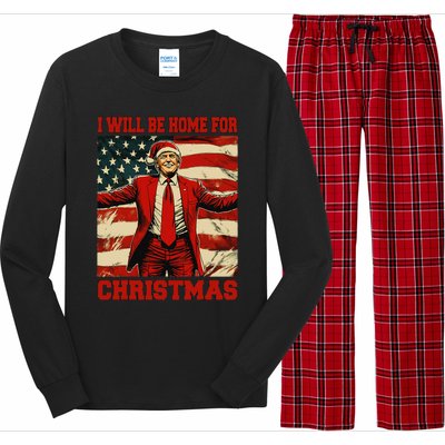 Trump 2024 ILl Be Home For Christmas Funny Trump Christmas Long Sleeve Pajama Set