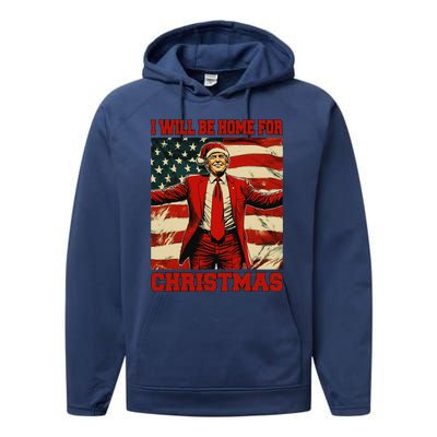 Trump 2024 ILl Be Home For Christmas Funny Trump Christmas Performance Fleece Hoodie