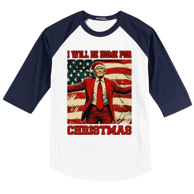 Trump 2024 ILl Be Home For Christmas Funny Trump Christmas Baseball Sleeve Shirt