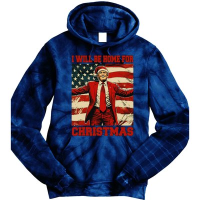 Trump 2024 ILl Be Home For Christmas Funny Trump Christmas Tie Dye Hoodie