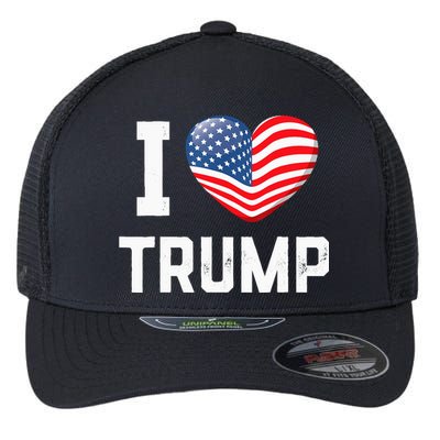 Trump 2024 I Love Trump America Heart Usa Love Donald Trump Flexfit Unipanel Trucker Cap