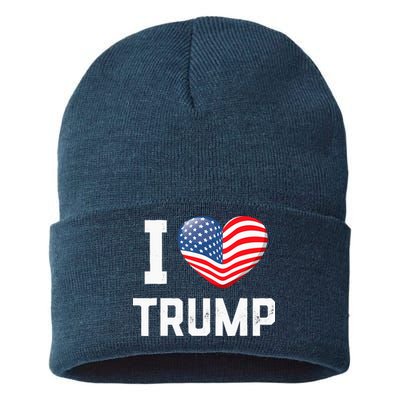 Trump 2024 I Love Trump America Heart Usa Love Donald Trump Sustainable Knit Beanie