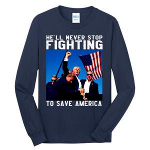 Trump 2024 Ill Be Back 2024 HeLl Never Stop Fighting To Save America Tall Long Sleeve T-Shirt