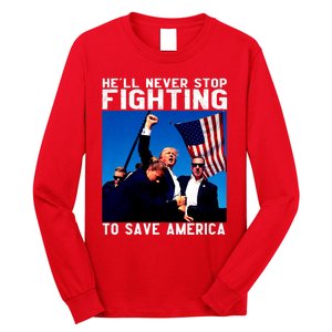 Trump 2024 Ill Be Back 2024 HeLl Never Stop Fighting To Save America Long Sleeve Shirt