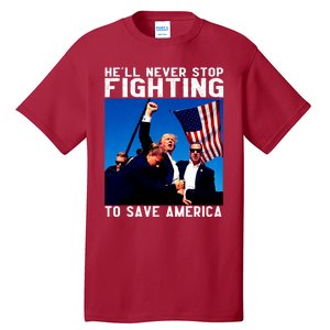 Trump 2024 Ill Be Back 2024 HeLl Never Stop Fighting To Save America Tall T-Shirt