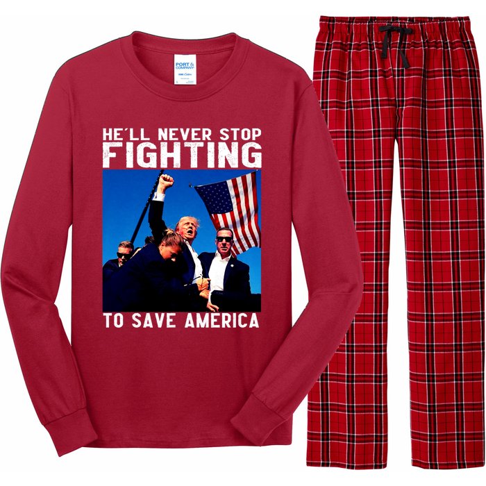 Trump 2024 Ill Be Back 2024 HeLl Never Stop Fighting To Save America Long Sleeve Pajama Set