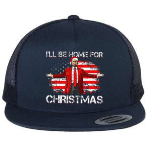 Trump 2024 ILl Be Home For Christmas Funny Trump Xmas 2024 Flat Bill Trucker Hat