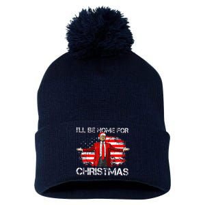 Trump 2024 ILl Be Home For Christmas Funny Trump Xmas 2024 Pom Pom 12in Knit Beanie