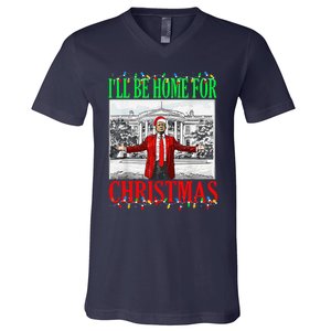 Trump 2024 ILl Be Home For Christmas Funny Trump Xmas Funny V-Neck T-Shirt