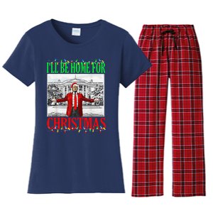 Trump 2024 ILl Be Home For Christmas Funny Trump Xmas Funny Women's Flannel Pajama Set