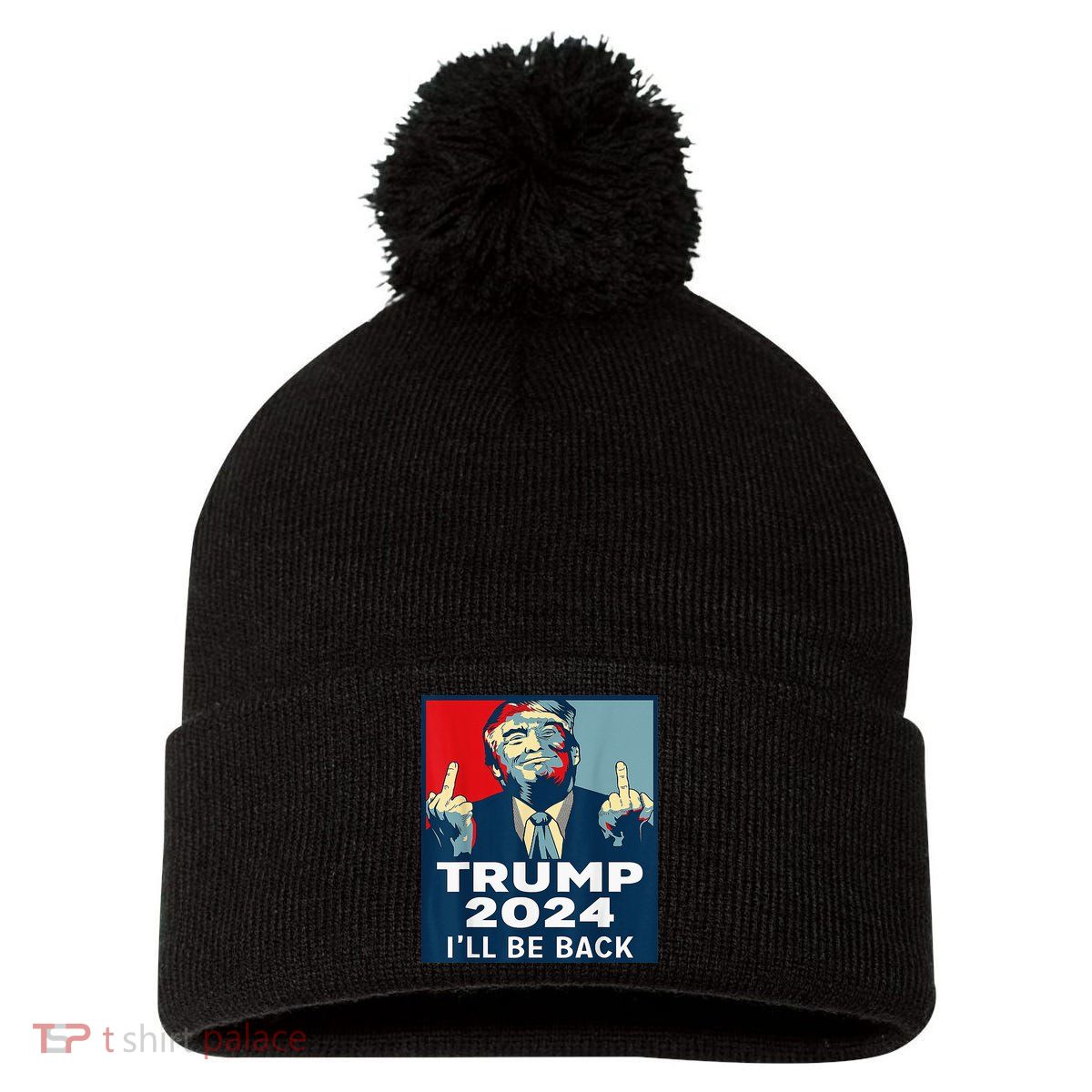 Trump 2024 I will be back Classic Pom Pom 12in Knit Beanie