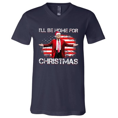 Trump 2024 ILl Be Home For Christmas Funny Trump Xmas 2024 V-Neck T-Shirt