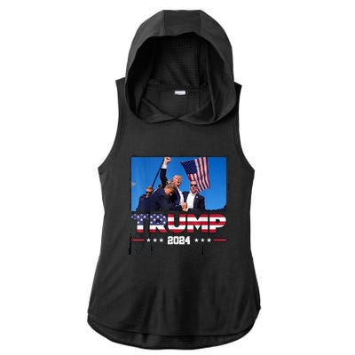 Trump 2024 ILl Never Stop Fighting For My Country Ladies PosiCharge Tri-Blend Wicking Draft Hoodie Tank