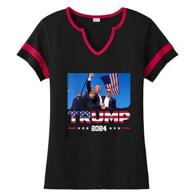 Trump 2024 ILl Never Stop Fighting For My Country Ladies Halftime Notch Neck Tee