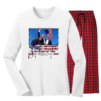 Trump 2024 ILl Never Stop Fighting For My Country Women's Long Sleeve Flannel Pajama Set 