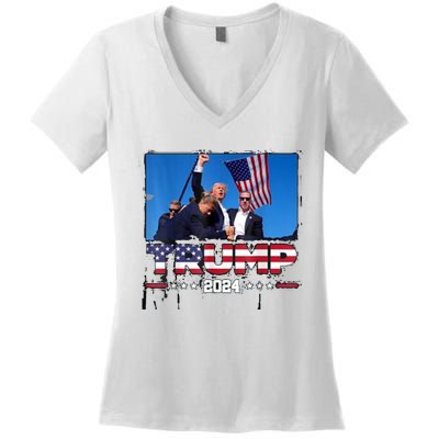 Trump 2024 ILl Never Stop Fighting For My Country Women's V-Neck T-Shirt