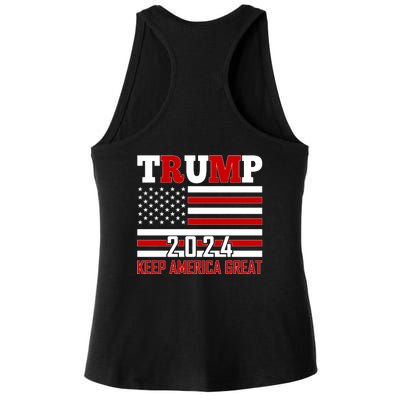 Trump 2024 Keep America Great Usa Flag Front And Back Ladies PosiCharge Tri-Blend Wicking Tank