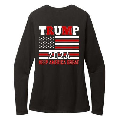 Trump 2024 Keep America Great Usa Flag Front And Back Womens CVC Long Sleeve Shirt