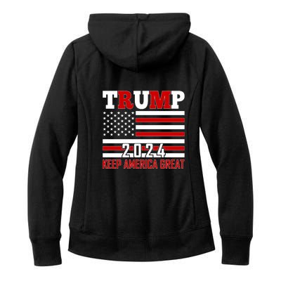 Trump 2024 Keep America Great Usa Flag Front And Back Women's Fleece Hoodie