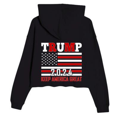 Trump 2024 Keep America Great Usa Flag Front And Back Crop Fleece Hoodie