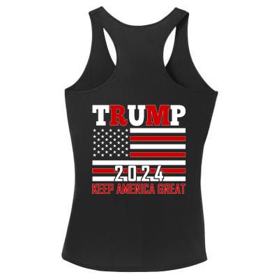 Trump 2024 Keep America Great Usa Flag Front And Back Ladies PosiCharge Competitor Racerback Tank