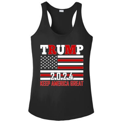 Trump 2024 Keep America Great Usa Flag Front And Back Ladies PosiCharge Competitor Racerback Tank