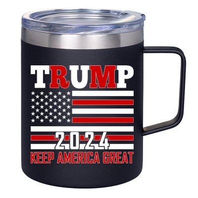 Trump 2024 Keep America Great Usa Flag Front And Back 12oz Stainless Steel Coffee Mug