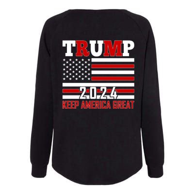 Trump 2024 Keep America Great Usa Flag Front And Back Womens California Wash Sweatshirt