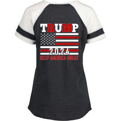 Trump 2024 Keep America Great Usa Flag Front And Back Enza Ladies Jersey Colorblock Tee